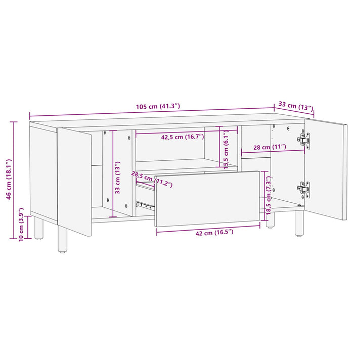 Cabinet TV cu sertar cu ușă Finisaj Alb Spălat 105 x 33 x 46 cm - WALTI WALTI