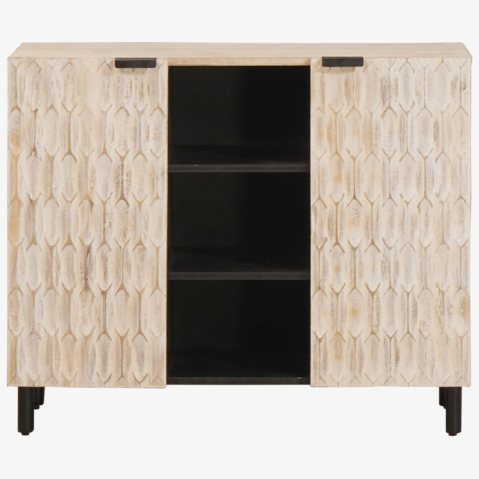 Bufet Finisaj Alb Spălat 90 x 33 x 75 cm Lemn de mango solid - WALTI WALTI
