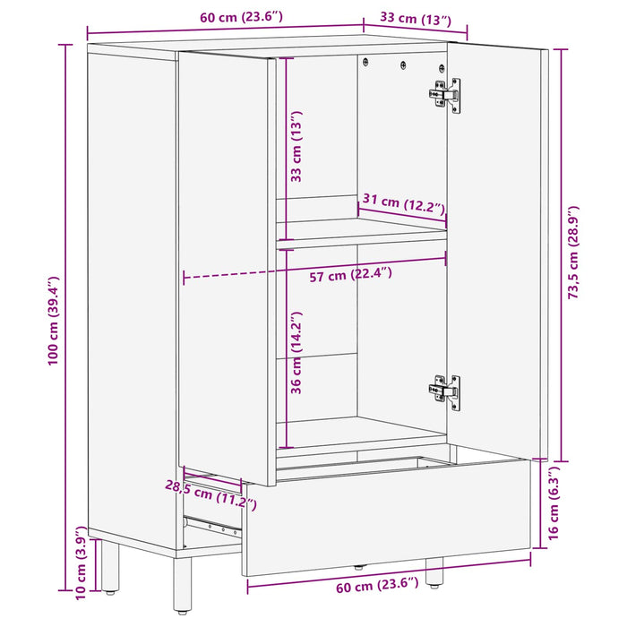 Bufet Finisaj Alb Spălat 60 x 33 x 100 cm Lemn de mango solid - WALTI WALTI