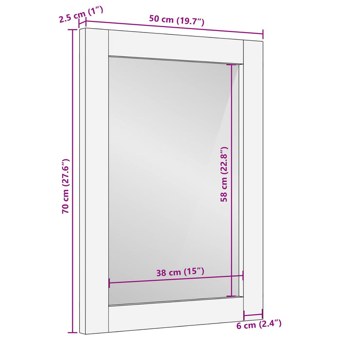 Oglindă pentru baie Finisaj Alb Spălat 50 x 70 x 2,5 cm - WALTI WALTI
