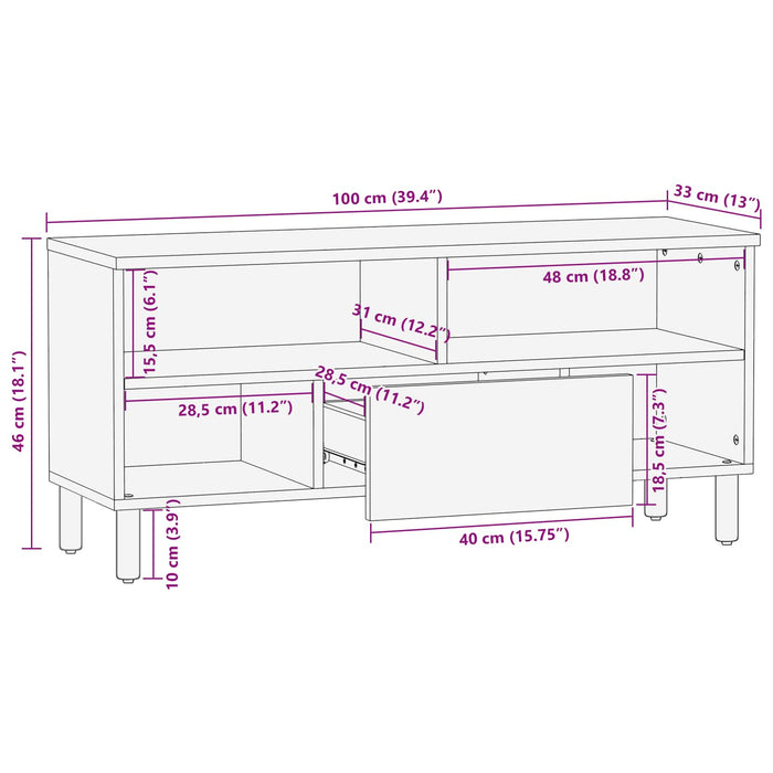 Cabinet TV cu sertar Finisaj Acacia Maro 100 x 33 x 46 cm - WALTI WALTI