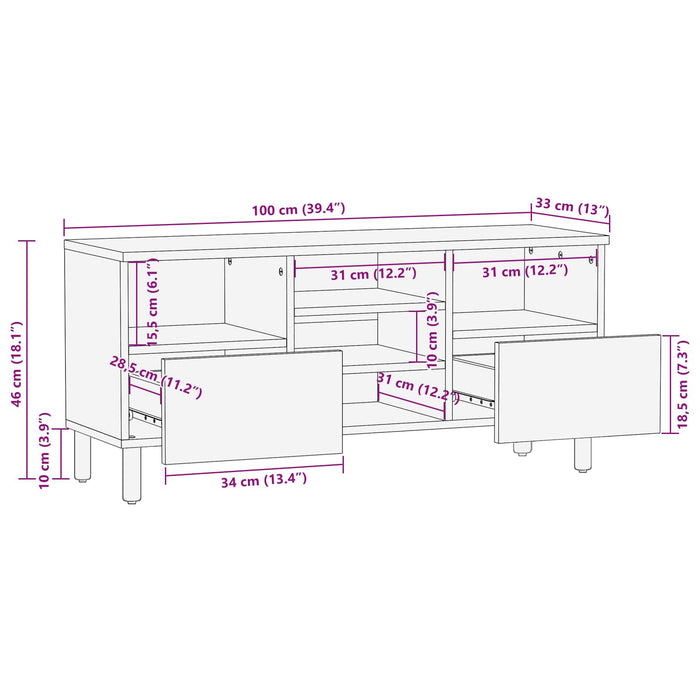 Cabinet TV cu sertar Finisaj Acacia Maro 100 x 33 x 46 cm - WALTI WALTI