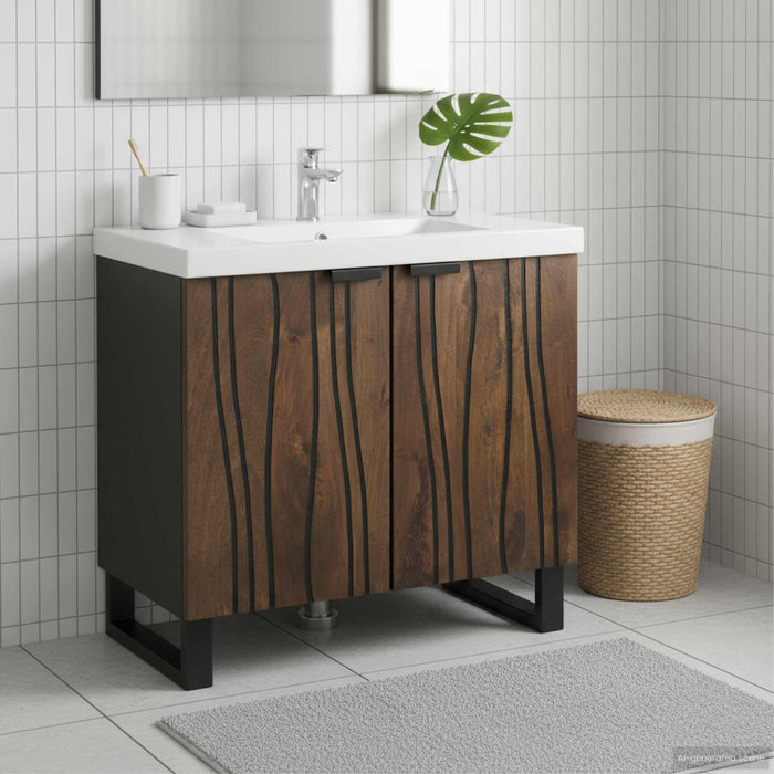 Dulap pentru Chiuveta de Baie cu raft castan 62 x 33 x 58 cm - WALTI WALTI