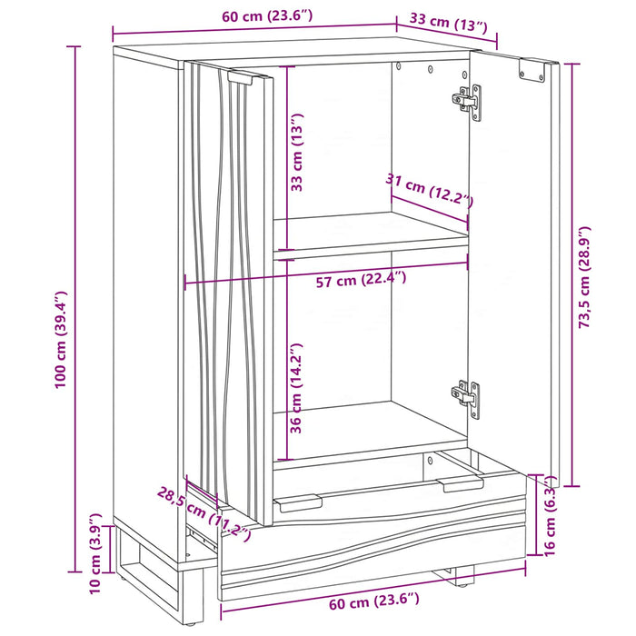 Highboard Maro 60 x 33 x 100 cm Lemn masiv de mango - WALTI WALTI