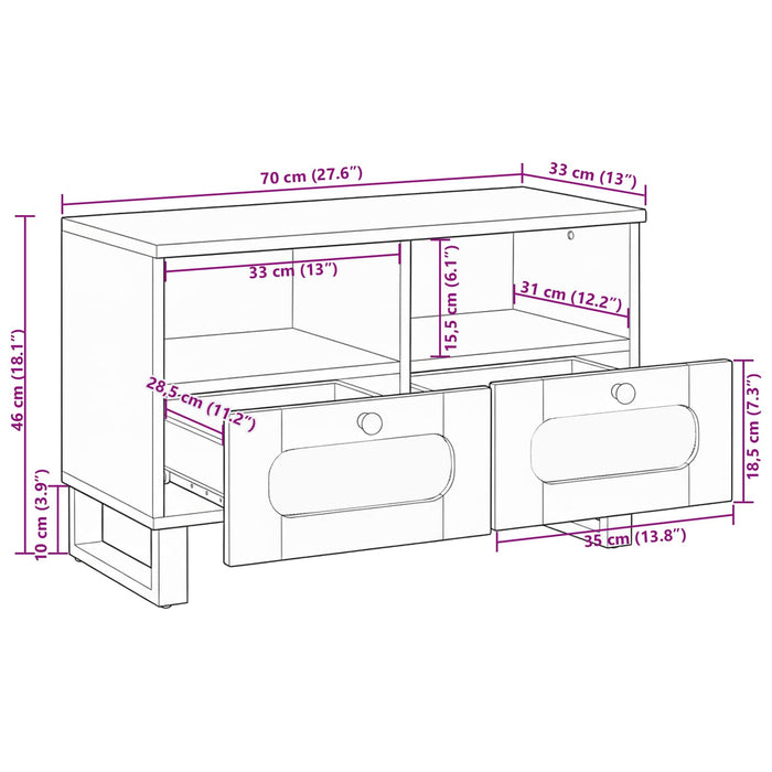 Cabinet TV cu sertar Maro 70 x 33 x 46 cm Lemn de mango solid - WALTI WALTI