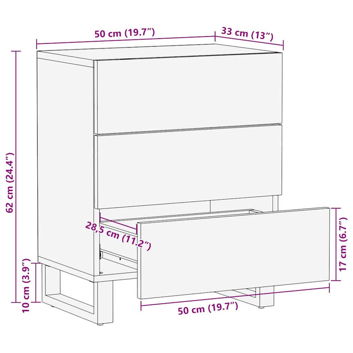 Dulap de noapte natural 50 x 33 x 60 cm Lemn de mango solid - WALTI WALTI