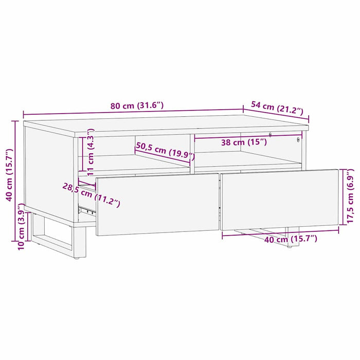 Masă de cafea natural 80 x 54 x 40 cm Lemn de mango solid WALTI