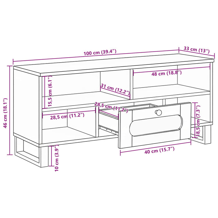 Cabinet TV cu sertar Maro 100 x 33 x 46 cm Lemn de mango solid - WALTI WALTI
