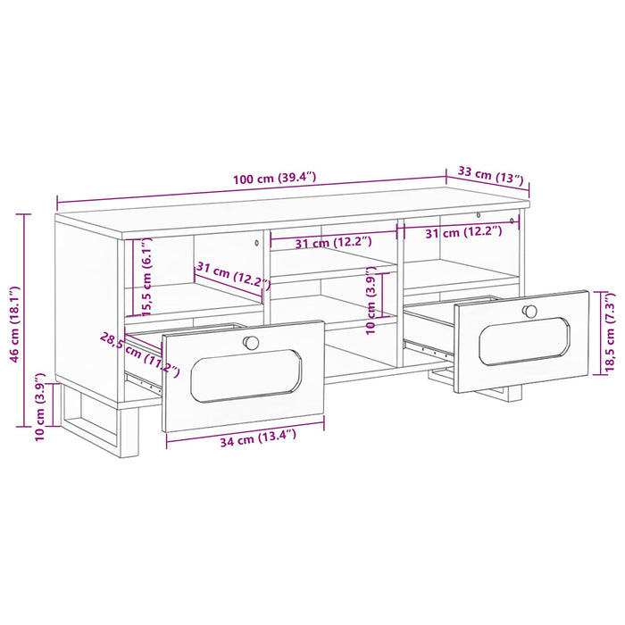 Cabinet TV cu sertar Maro 100 x 33 x 46 cm Lemn de mango solid - WALTI WALTI