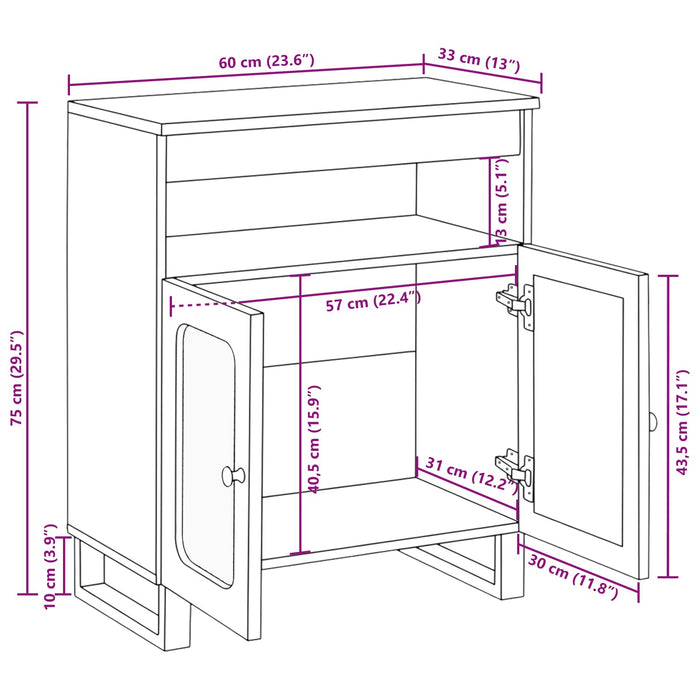 Bufet cu depozitare Maro 60 x 33 x 75 cm Lemn de mango solid - WALTI WALTI