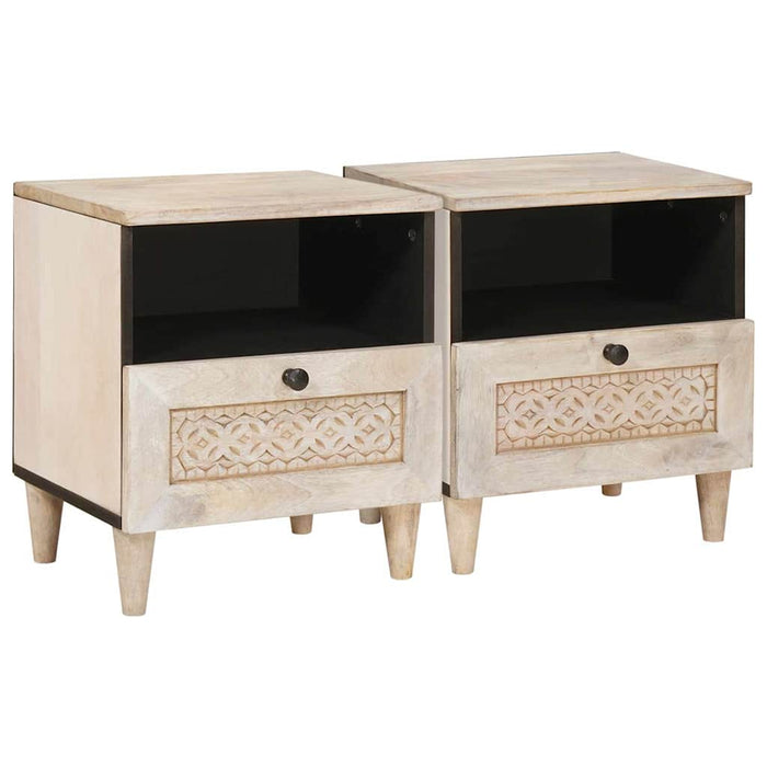 Dulap de noapte 2 pcs Bej 40 x 33 x 46 cm Lemn masiv de acacia - WALTI WALTI