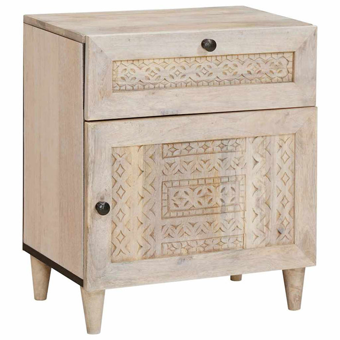 Dulap de noapte cu ușă Bej 50 x 33 x 60 cm Lemn masiv de acacia - WALTI WALTI