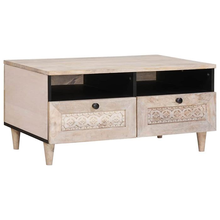 Masă de cafea cu raft Alb 80 x 54 x 40 cm Lemn masiv de acacia - WALTI WALTI
