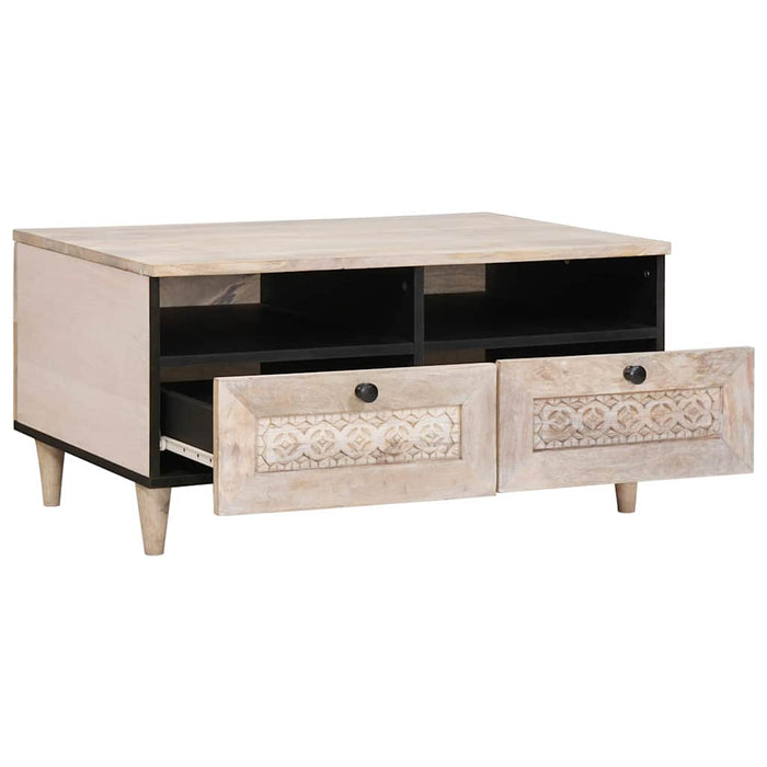 Masă de cafea cu raft Alb 80 x 54 x 40 cm Lemn masiv de acacia - WALTI WALTI