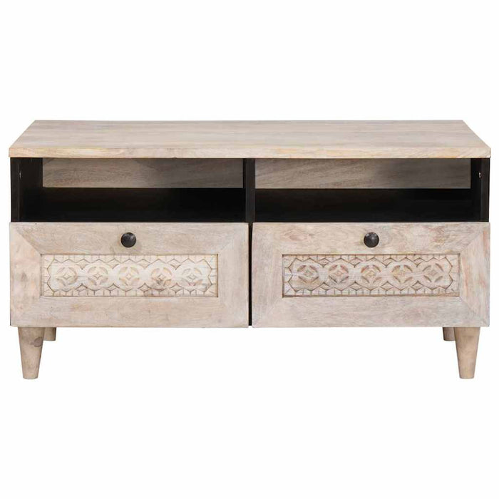Masă de cafea cu raft Alb 80 x 54 x 40 cm Lemn masiv de acacia - WALTI WALTI
