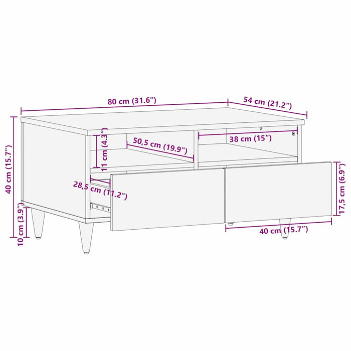 Masă de cafea cu raft Alb 80 x 54 x 40 cm Lemn masiv de acacia - WALTI WALTI