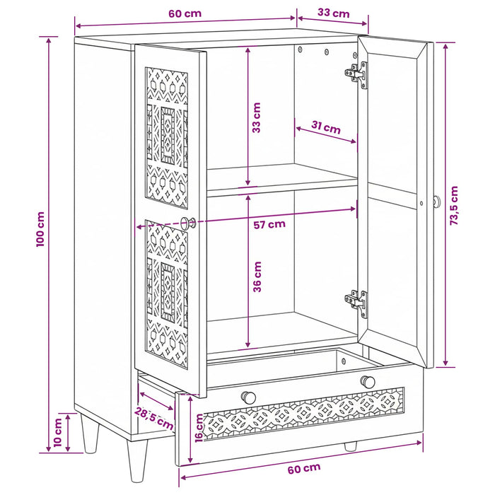 Bufet Alb 60 x 33 x 100 cm Lemn masiv de mango - WALTI WALTI