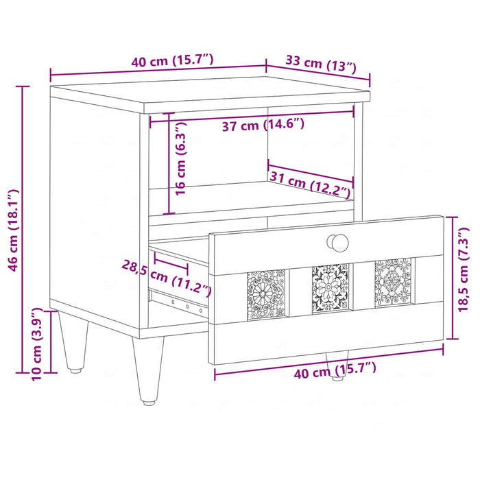 Dulap de noapte 2 pcs Maro 40 x 33 x 46 cm Lemn de mango solid - WALTI WALTI