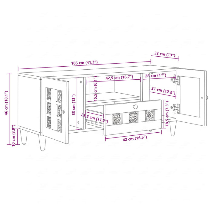 Cabinet TV cu ușă castan 105 x 33 x 46 cm Lemn de mango solid - WALTI WALTI