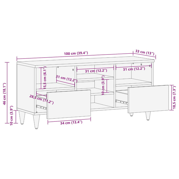 Cabinet TV cu raft castan 100 x 33 x 46 cm Lemn de mango solid - WALTI WALTI