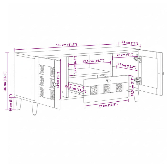 Cabinet TV natural 105 x 33,5 x 46 cm Lemn de mango solid - WALTI WALTI