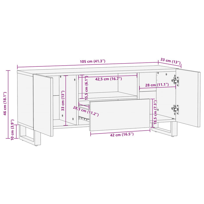 Cabinet TV cu raft Maro 105 x 33 x 46 cm Lemn de mango solid - WALTI WALTI