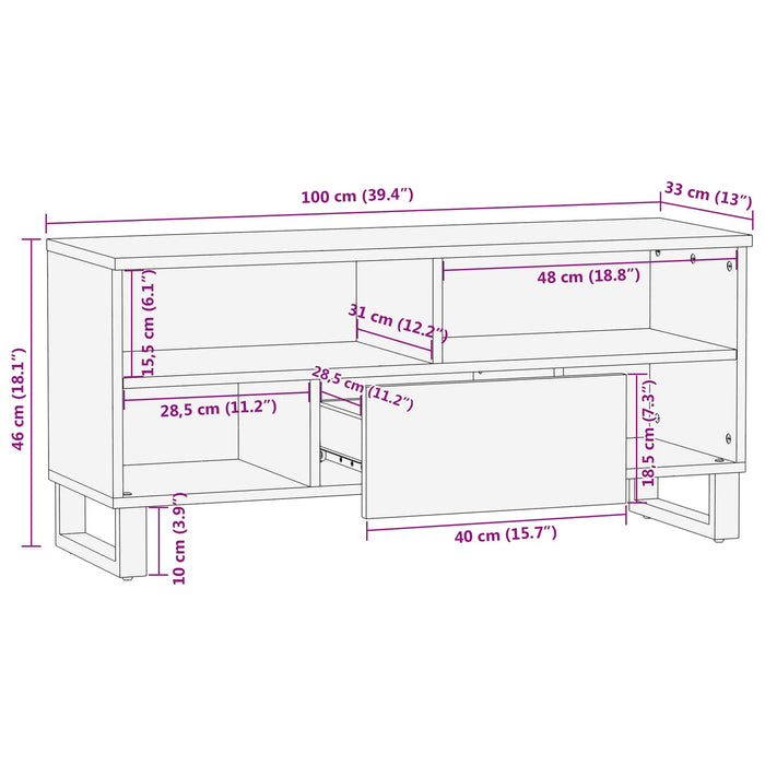 Cabinet TV cu sertar Maro 100 x 33 x 46 cm Lemn de mango solid - WALTI WALTI