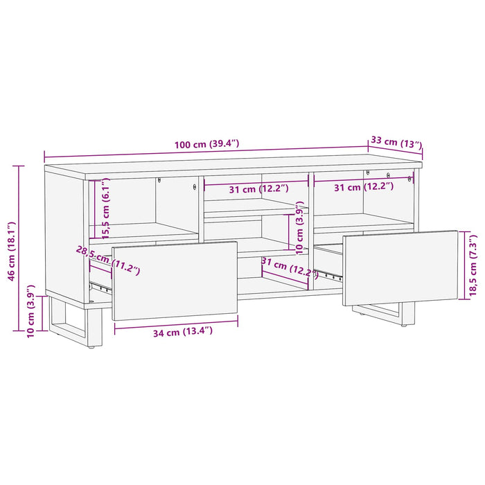 Cabinet TV Corona Maro 100 x 33 x 46 cm Lemn de mango solid - WALTI WALTI