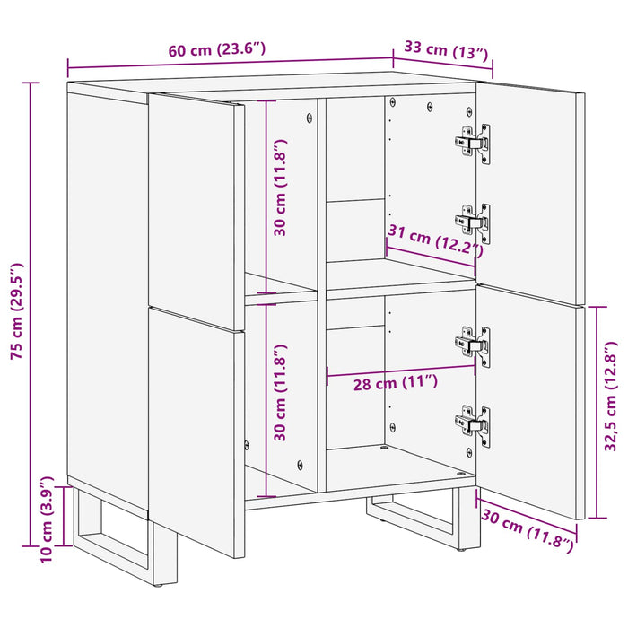 Dulap lateral cu ușă Maro 60 x 33 x 75 cm Lemn de mango solid - WALTI WALTI