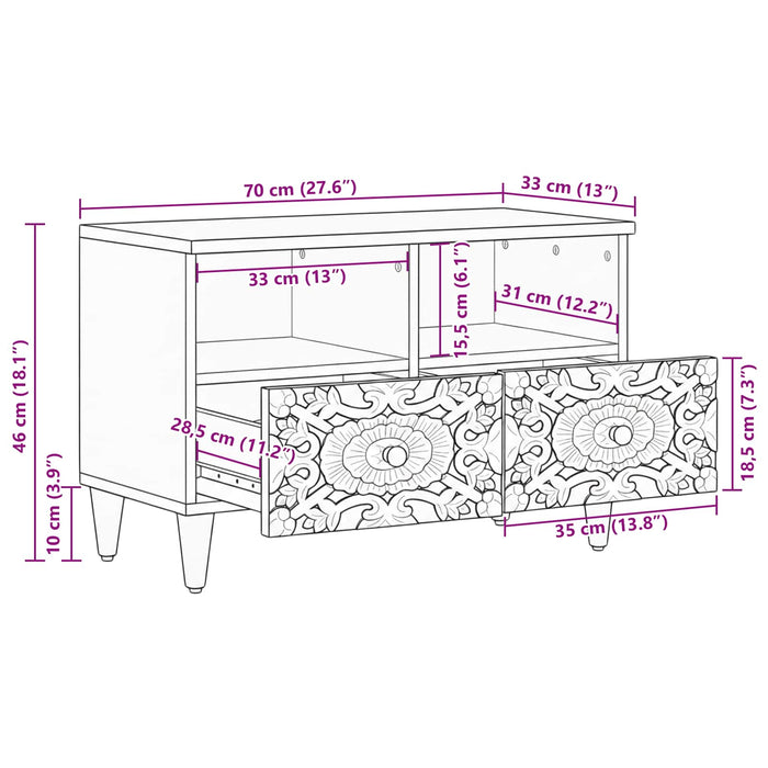 Cabinet TV Maro 70 x 33,5 x 46 cm Lemn de mango solid - WALTI WALTI