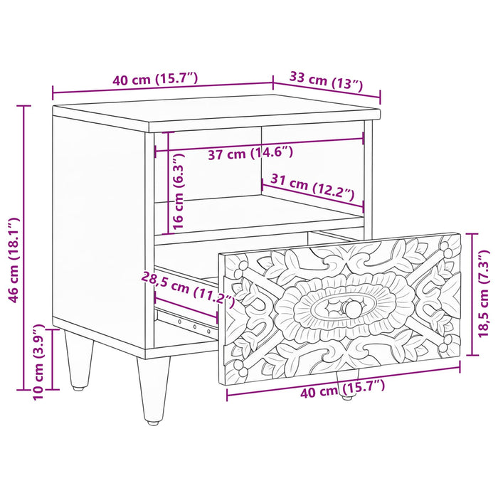 Dulap pentru pat Maro 40 x 33 x 46 cm Lemn de mango solid - WALTI WALTI
