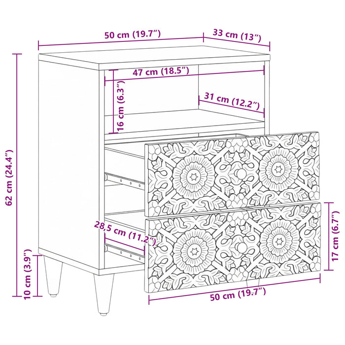 Dulap pentru pat Maro 50 x 33 x 60 cm Lemn de mango solid - WALTI WALTI