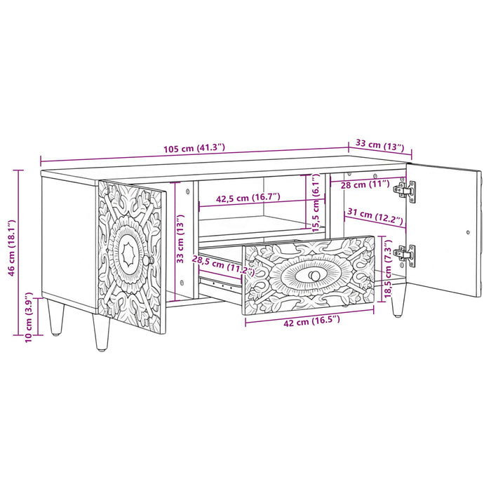 Cabinet TV cu ușă Maro 105 x 33,5 x 46 cm Lemn de mango solid - WALTI WALTI
