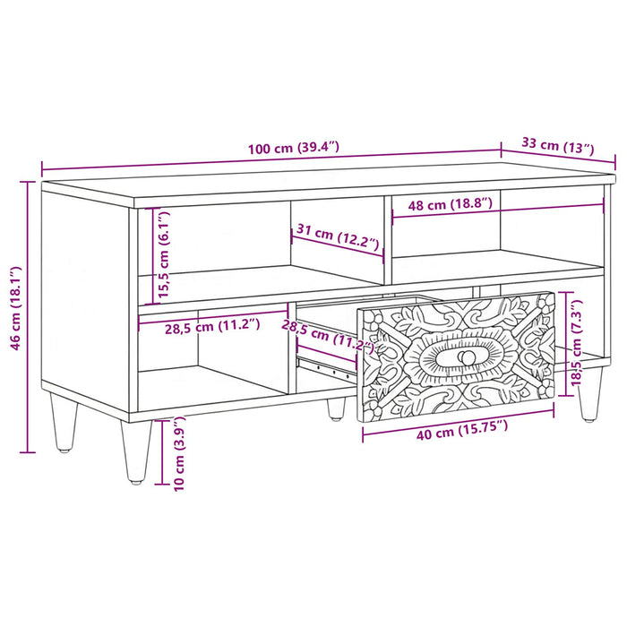 Cabinet TV cu raft Maro 100 x 33,5 x 46 cm Lemn de mango solid - WALTI WALTI