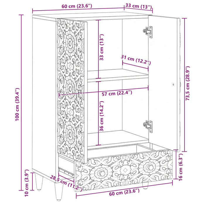 Șifonier Înalt Maro 60 x 33,5 x 100 cm Lemn de mango solid - WALTI WALTI