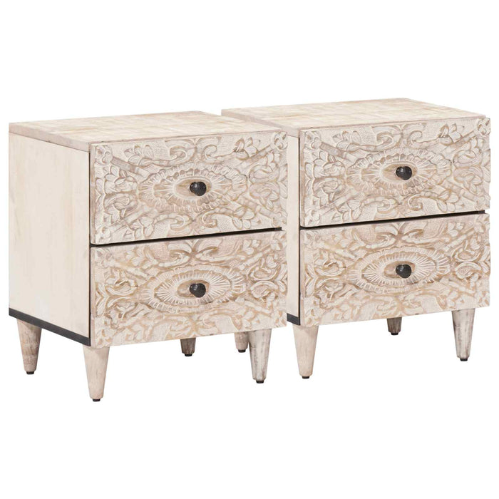 Dulap de noapte 2 pcs Alb 40 x 33,5 x 46 cm Lemn de mango solid - WALTI WALTI