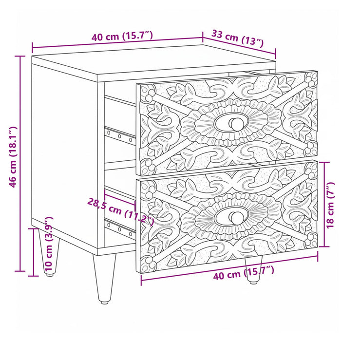 Dulap de noapte 2 pcs Alb 40 x 33,5 x 46 cm Lemn de mango solid - WALTI WALTI