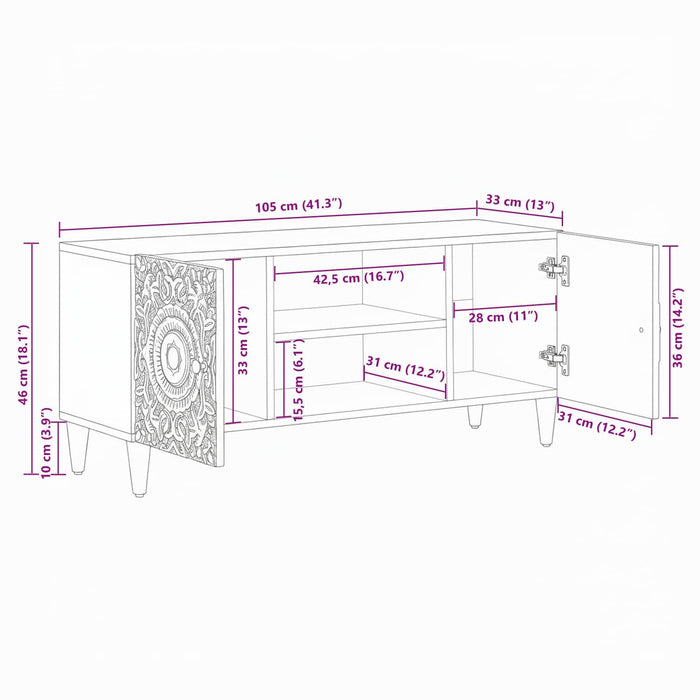 Cabinet TV Alb 105 x 33,5 x 46 cm Lemn de mango solid - WALTI WALTI