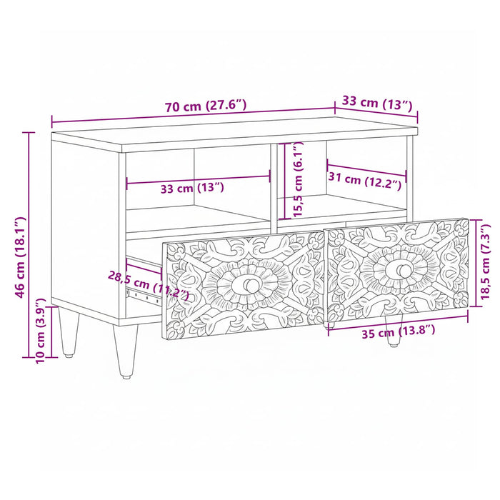 Cabinet TV Alb 70 x 33,5 x 46 cm Lemn de mango solid - WALTI WALTI