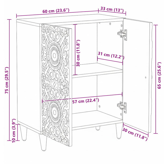 Dulap de depozitare Alb 60 x 33,5 x 75 cm Lemn de mango solid - WALTI WALTI