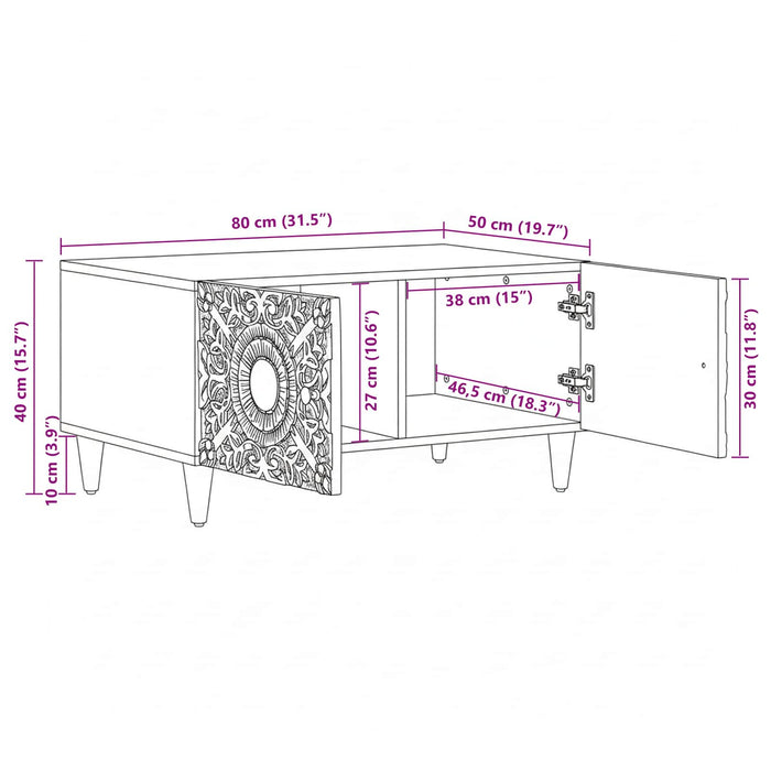 Masă de cafea Alb 80 x 50 x 40 cm Lemn de mango solid - WALTI WALTI