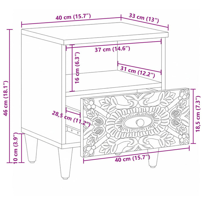 Dulap pentru pat Alb 40 x 33 x 46 cm Lemn de mango solid - WALTI WALTI
