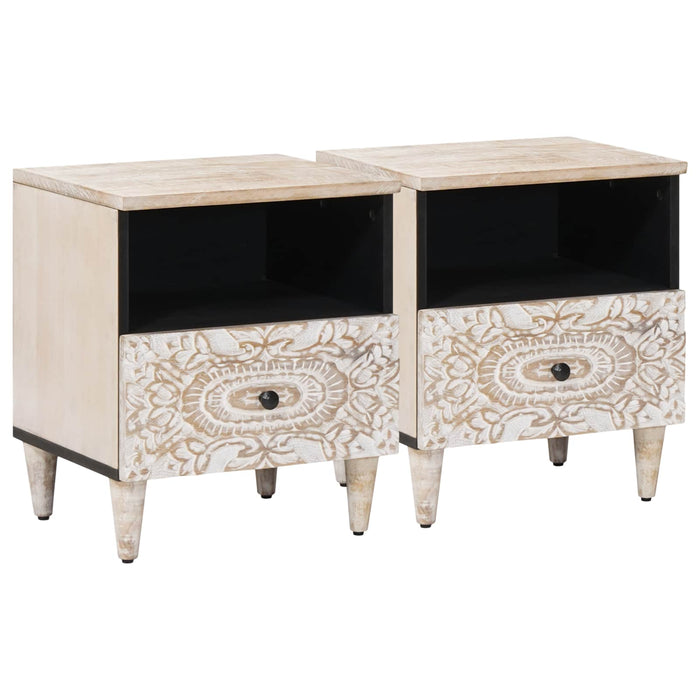 Dulap pentru pat 2 pcs Alb 40 x 33 x 46 cm Lemn de mango solid - WALTI WALTI