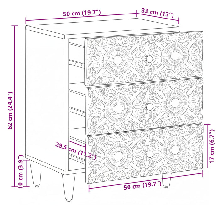 Dulap pentru pat Alb 50 x 33 x 60 cm Lemn de mango solid - WALTI WALTI