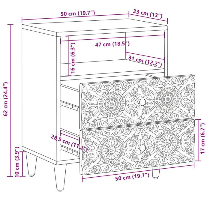 Dulap pentru pat Alb 50 x 33 x 60 cm Lemn de mango solid - WALTI WALTI