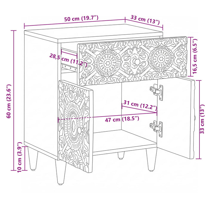 Dulap pentru pat Alb 50 x 33 x 60 cm Lemn de mango solid - WALTI WALTI