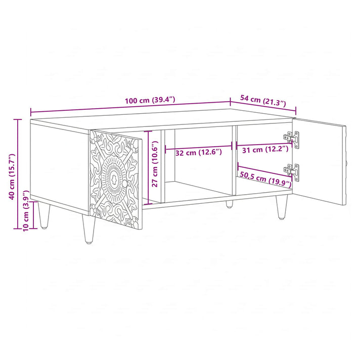 Masă de cafea Alb 100 x 54 x 40 cm Lemn de mango solid - WALTI WALTI