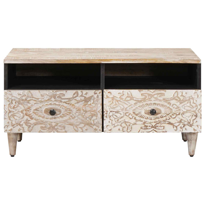 Masă de cafea cu sertar Alb 80 x 54 x 40 cm Lemn de mango solid - WALTI WALTI