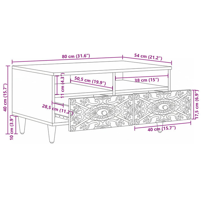 Masă de cafea cu sertar Alb 80 x 54 x 40 cm Lemn de mango solid - WALTI WALTI