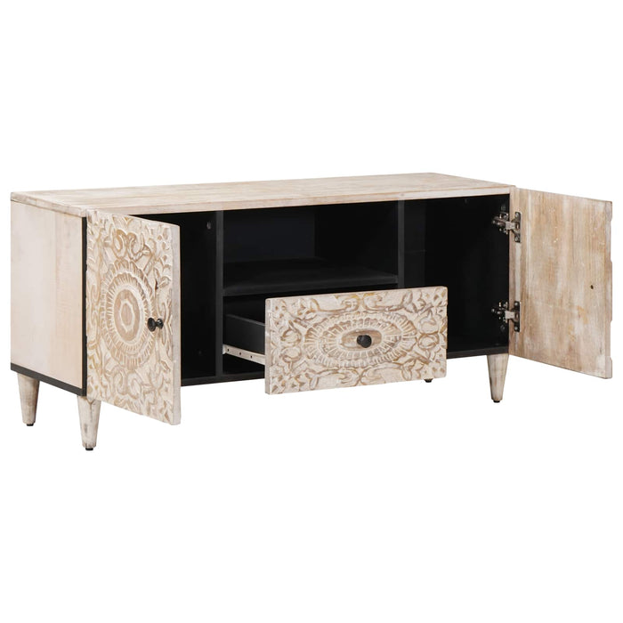 Cabinet TV cu sertar Alb 105 x 33,5 x 46 cm Lemn de mango solid - WALTI WALTI